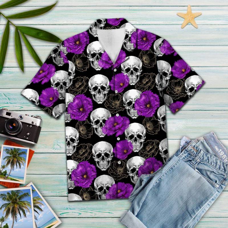 Skull Purple Flower Hawaii Shirt Ha84295