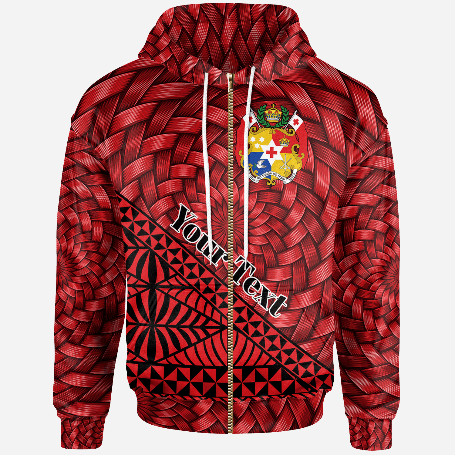 Tonga Zip Hoodie – Custom Tapa Patterns With Bamboo – Pacific Print Hoodie