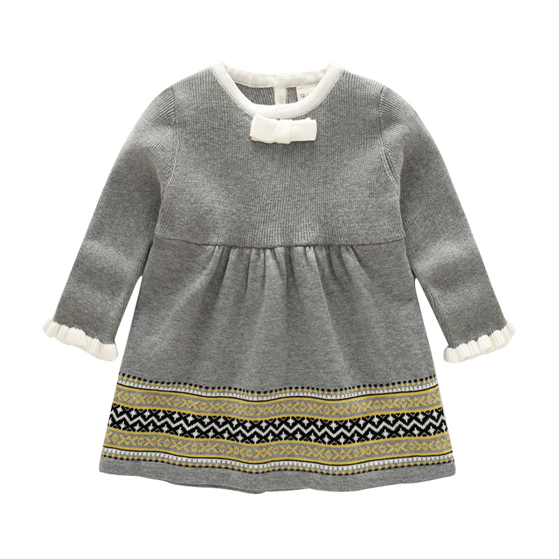 Baby Girl Sweater Dress Cotton Long Sleeve Winter Autumn Spring Infant Toddler Child Knitted Dress Bow Outfit Baby Clothes 1-5Y alx