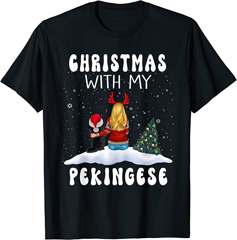 Christmas With My Pekingese Dog Puppy Funny Xmas T-Shirt