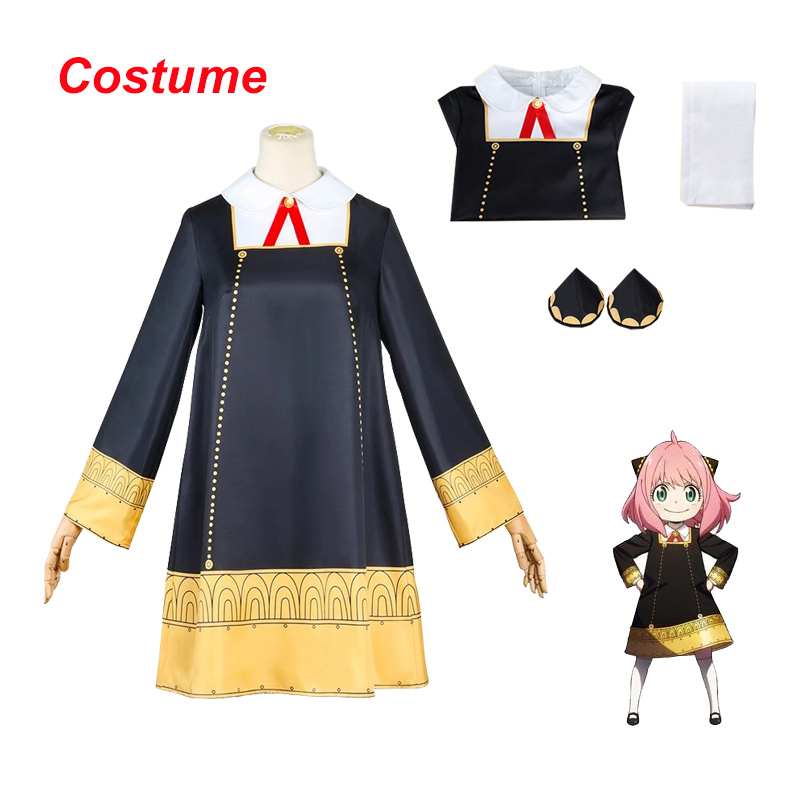 Anime Spy X Family Cosplay Costume Anya Forger Cosplay Wig Black Dress Uniform Full Set Stockings Halloween Party Clothes alx