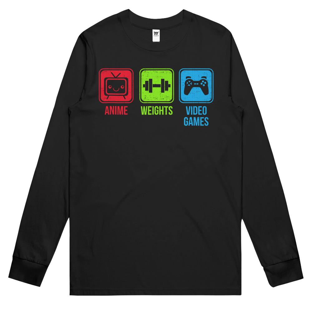 Anime, Weights, Video Games – Otaku Workout Long Sleeve T Shirts