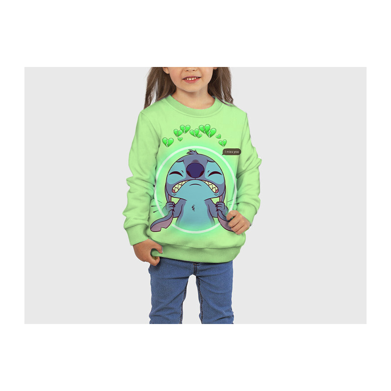 Children’s girls Disney Stitch Christmas round neck print cartoon women’s spring and autumn sweater casual cute long-sleeved top alx