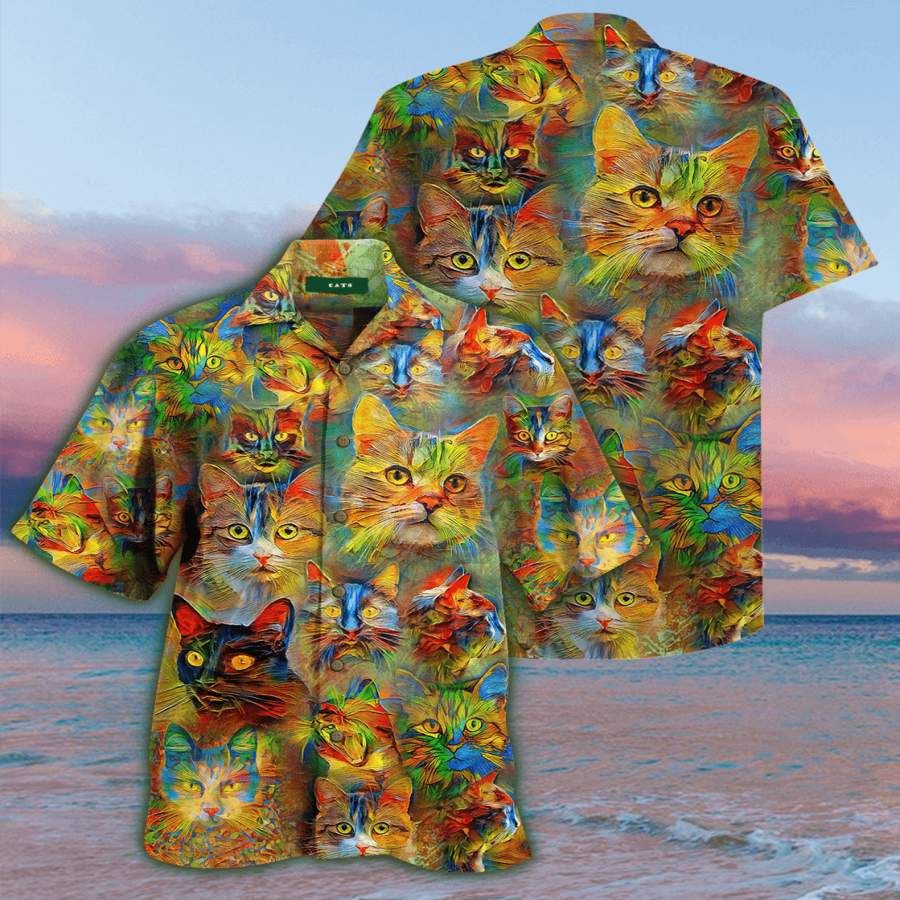 Christmas Cat Art So Cute Hawaii Aloha Shirts Ha16604