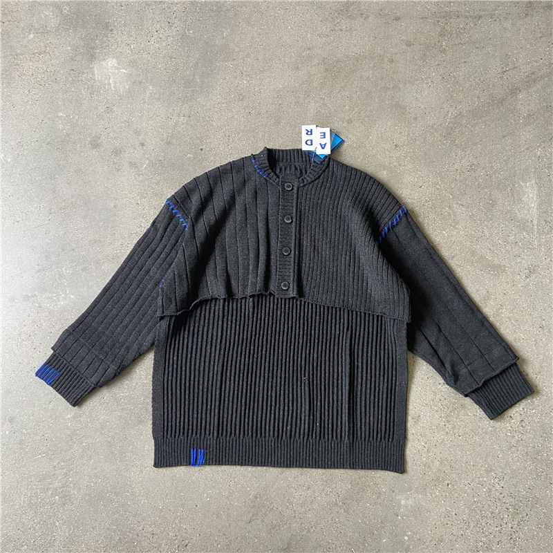 22SS ADER Autumn Winter Woolen Knit Sweater New Short Front and Long Back Cardigan Patch Stitch Men’s and Women’s Top Coat alx