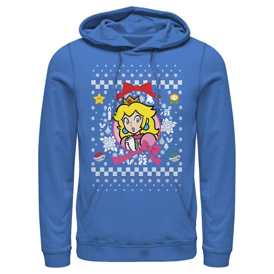 Nintendo Men’s Ugly Christmas Peach Wreath  Lightweight Hoodie