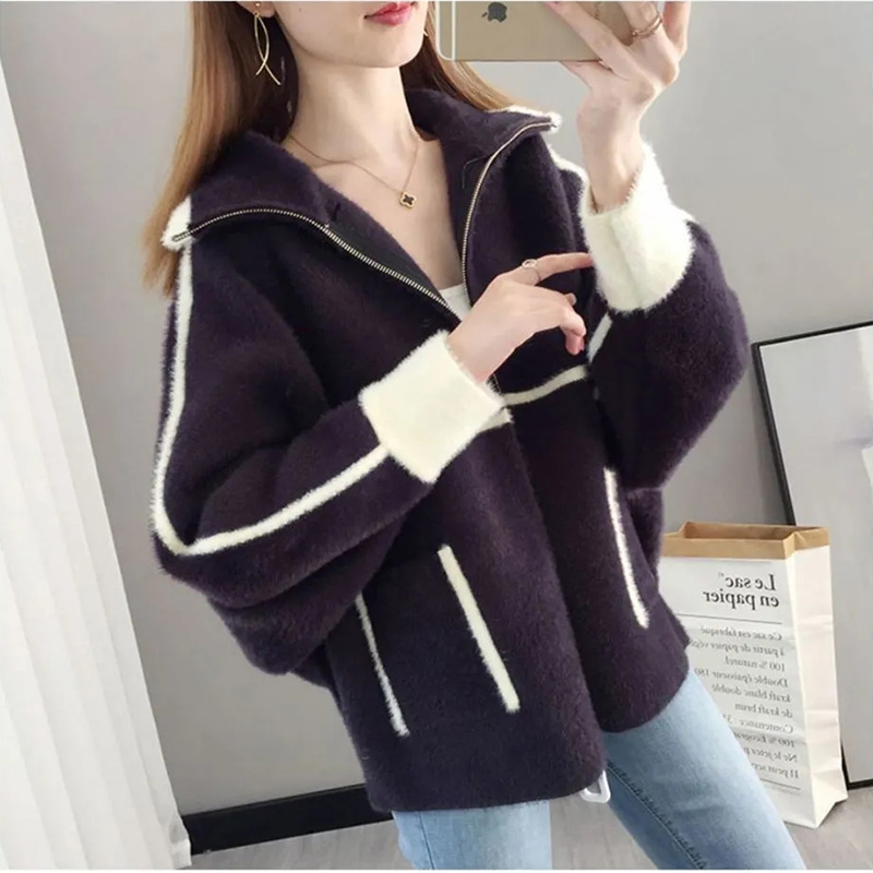 2022 Autumn Winter New Women’s Short Coat Mink fleece Sweater Cardigan Women Korean Zipper Knitted Jacket Overcoat Abrigo Mujer alx