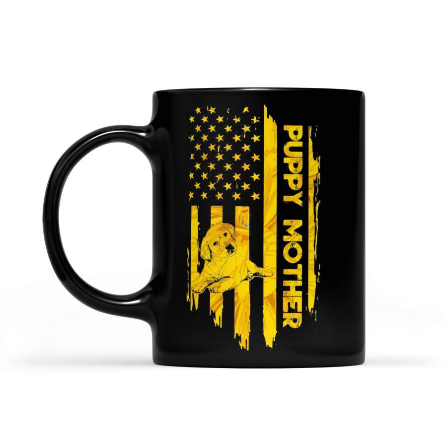 Puppy Mother American Flag – Black Mug