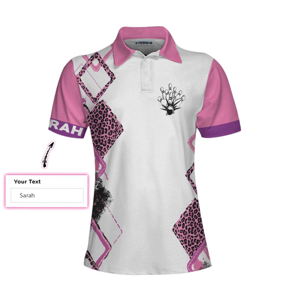 Bowling With No Chance Of House Cleaning Custom Short Sleeve Women Polo Shirt, Pink Leopard Bowling Shirt