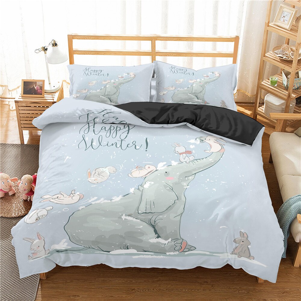 3D Cartoon Digital Print Bedding Set Children Bedroom Pink Elephant Down Set King Queen Size Bedding Set Duvet Covers