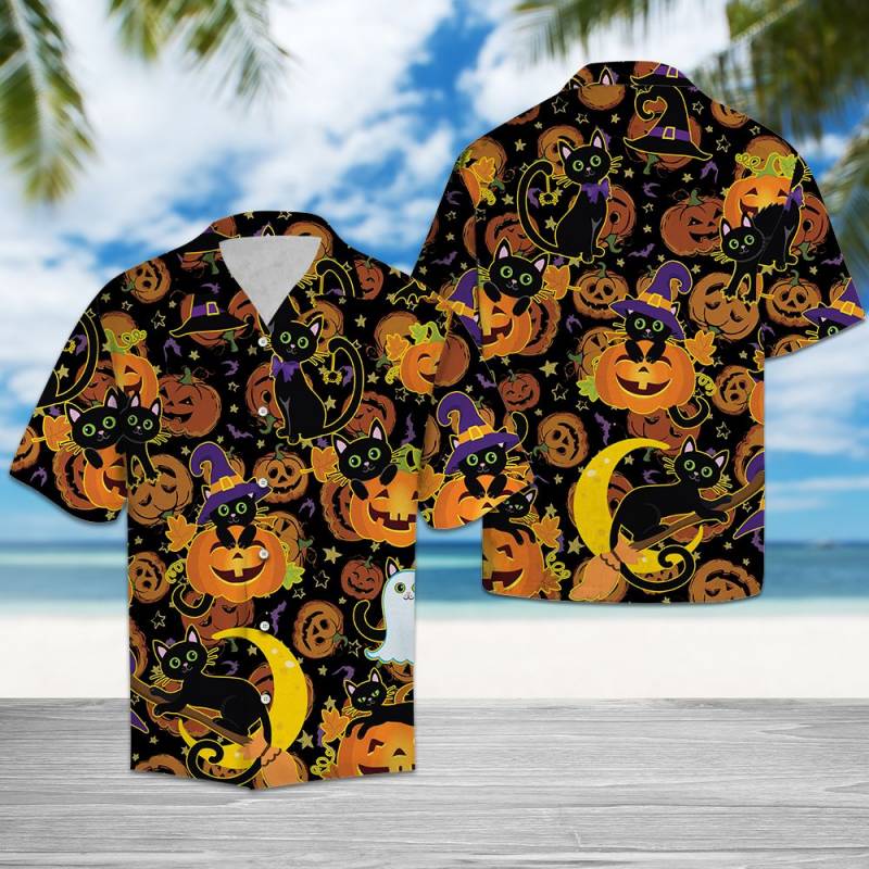 Black Cat Halloween Hawaii Shirt Ha41944