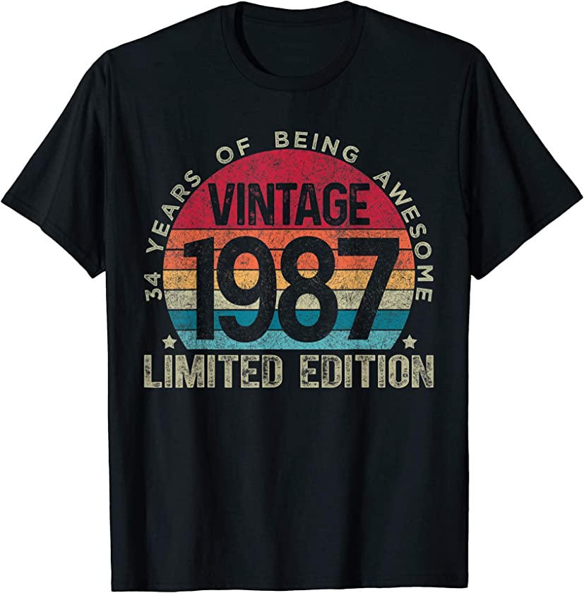 34th Birthday Retro Limited Edition 1987 Vintage Birthday T-Shirt