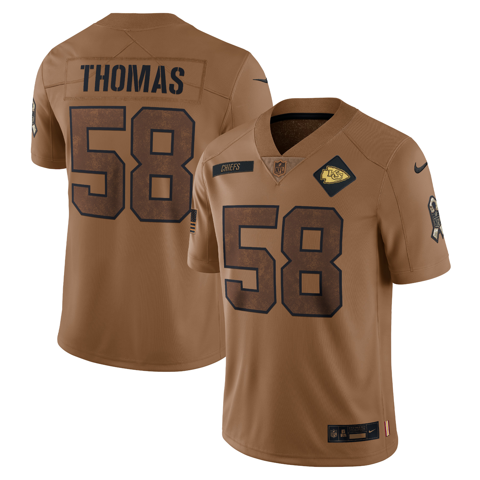 Men’s Kansas City Chiefs Derrick Thomas Brown 2023 Salute To Service Retired Player Limited Jersey