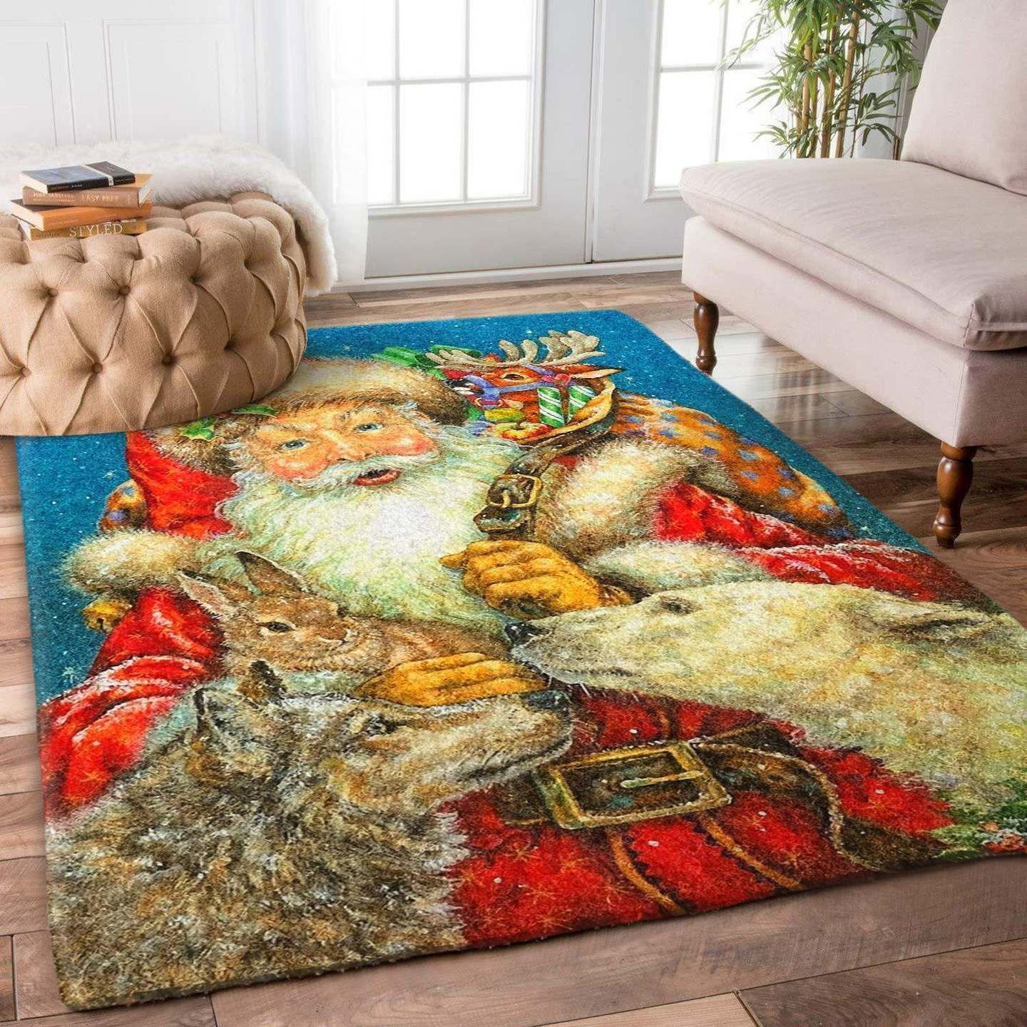 Christmas Santa Claus Rabbit Wolf Bear Reindeer Rug