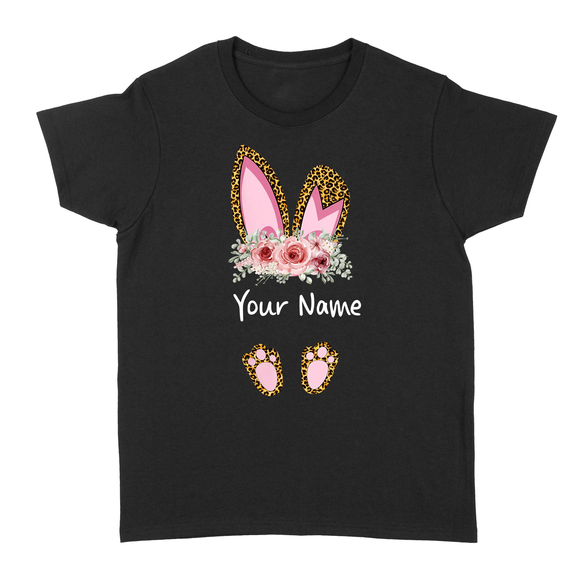 Personalized Easter T-shirt, Bunny Leopard Floral Customized Gift for Easter Mothers Day Women’s – TNN178D03