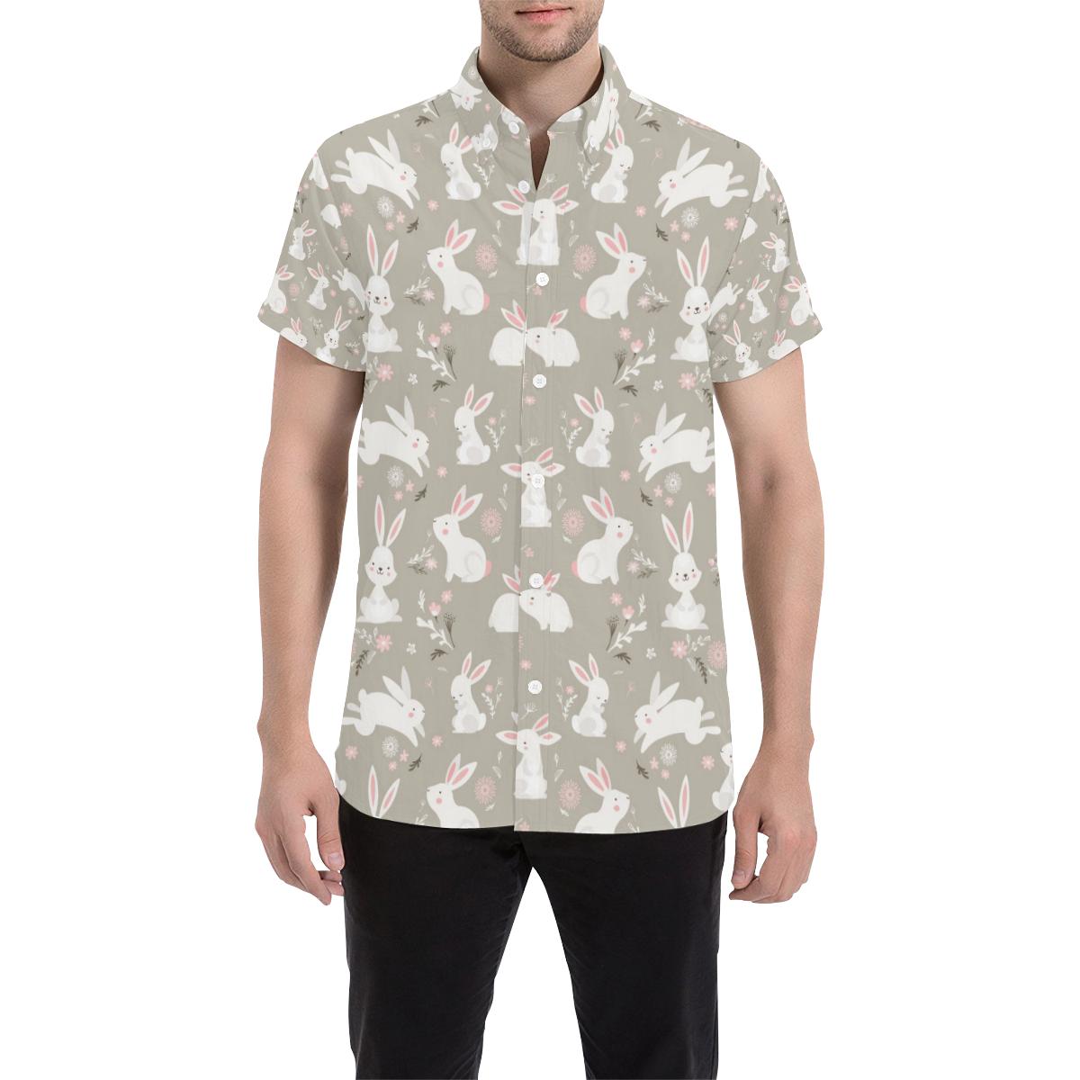 Rabbit Pattern Print Design Rb03 Men Button Up Shirt