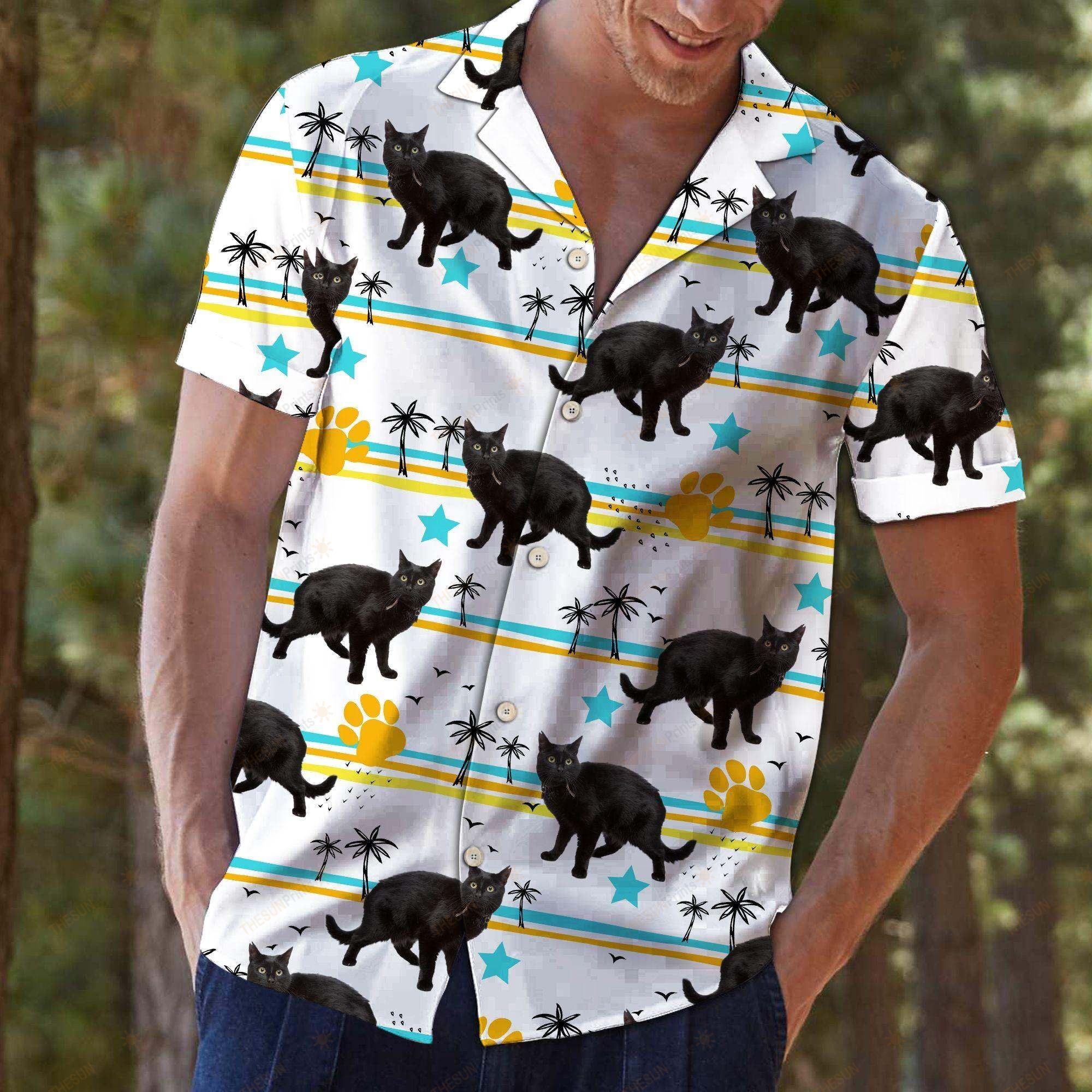 Black Cat Summer Pattern Hawaiian Shirt Ha108839