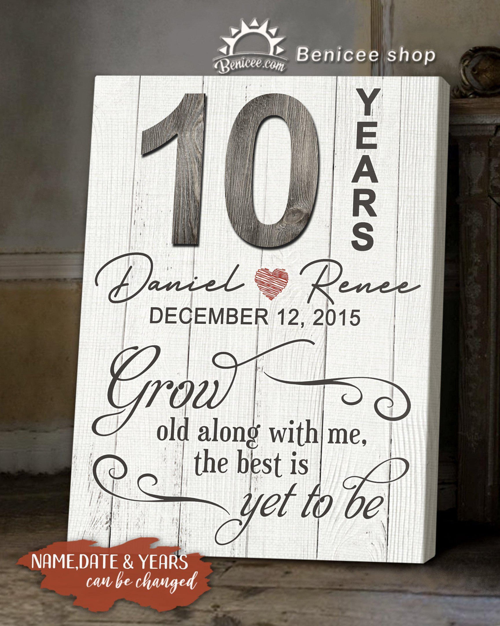 10 Year Anniversary Gift Ideas For Couple Customized Couple Gift Canvas Wall Art Grow Old With Me White Version Gift For Family, Wall Art Decor, Canvas Print, Home Decor