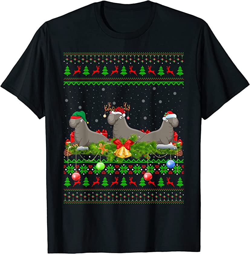 Xmas Lighting Reindeer Santa Ugly Elephant Seal Christmas T-Shirt