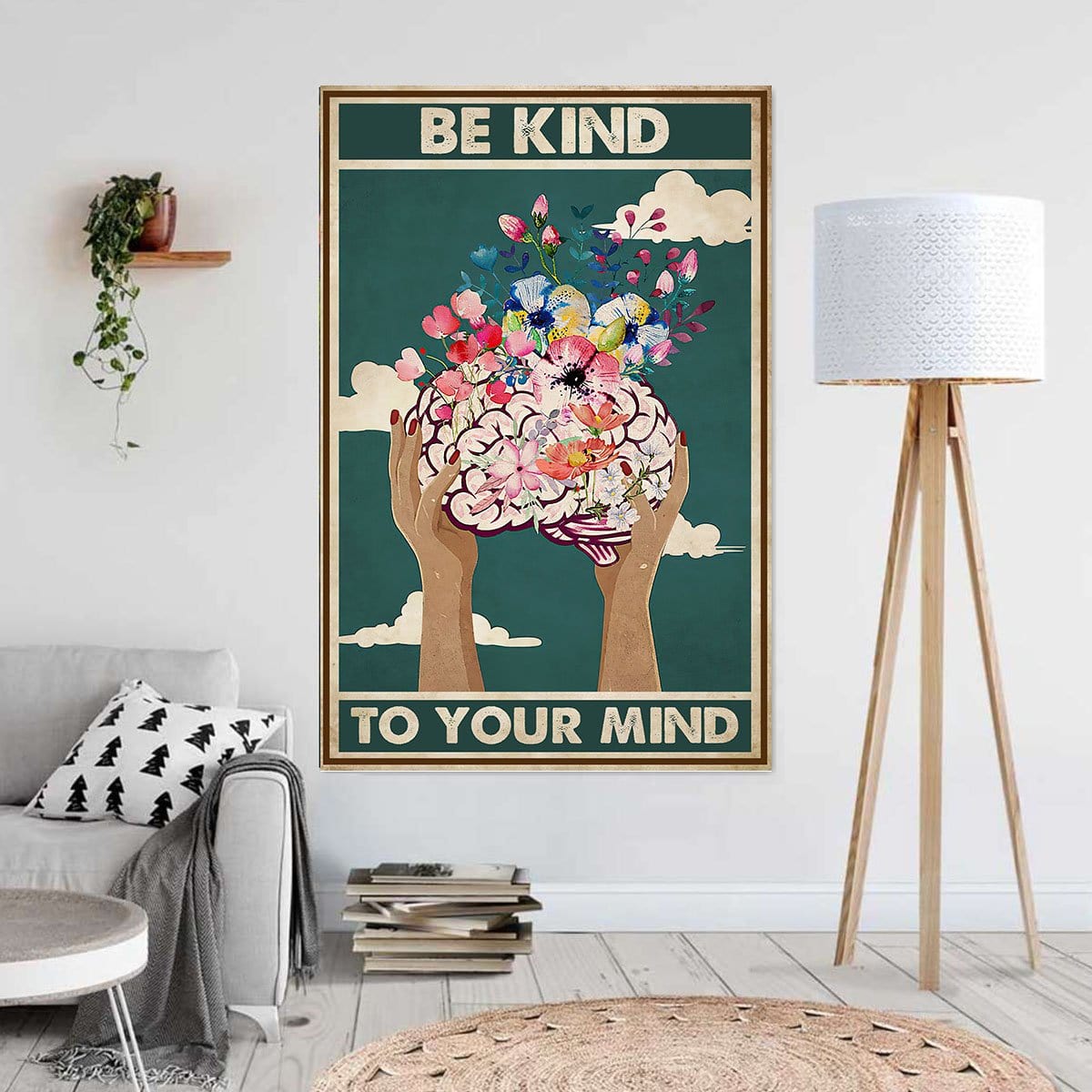 Canvas Prints Flower Brain Be Kind To Your Mind Vintage Wall Art Home Decor Canvas