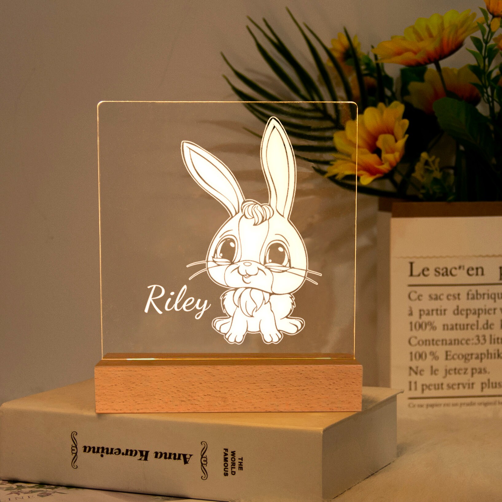 Rabbit Night Light – Personalized Name Night Lights for Kids – Kids Bedroom Decor Name Night Light – Best Gifts for Kids