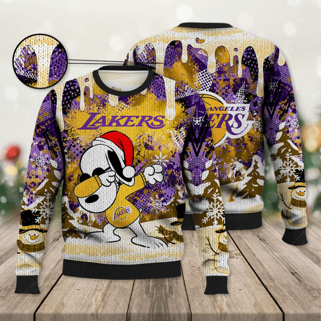 Lakers Ugly Sweater, Snoopy Dabbing The Peanuts Ugly Christmas Sweater 3D, Presents For Christmas