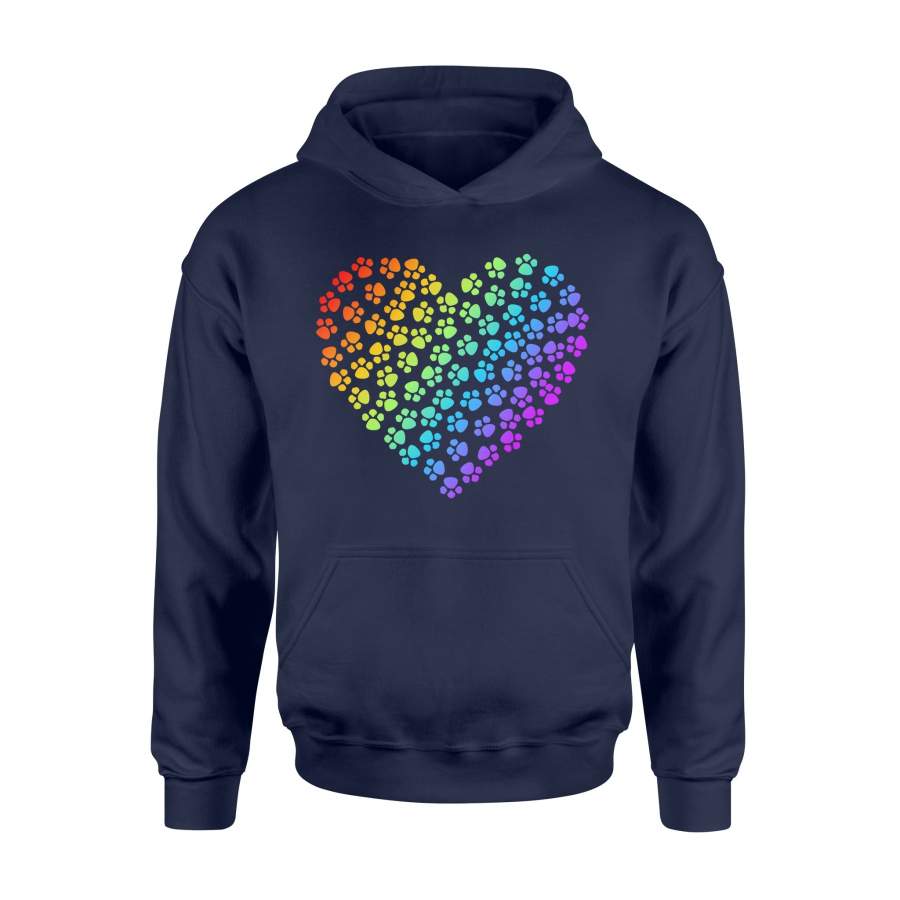 Dog Paw Print Rainbow Heart Love Puppy Mom Hoodie