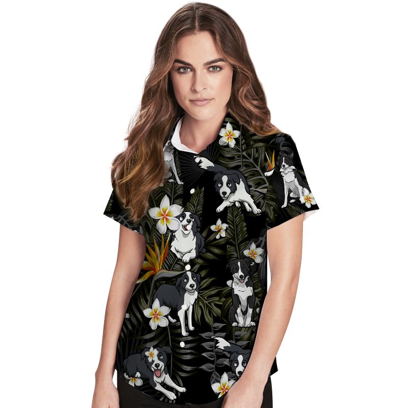 Border Collie Tropical Flowers Women Hawaii Shirt For Dog Lovers Ha50855