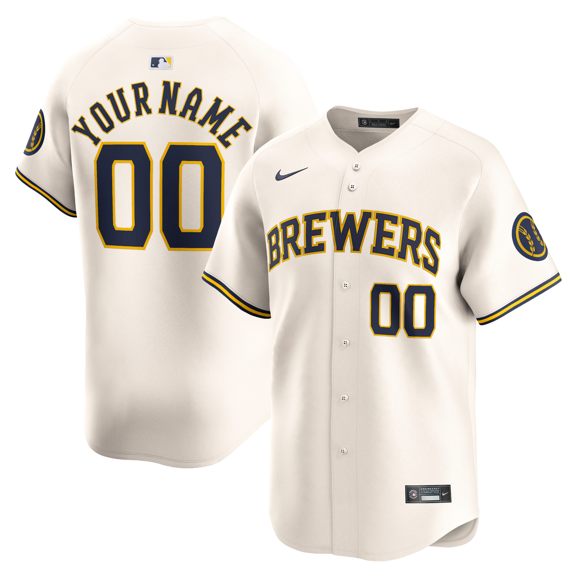 Milwaukee Brewers Home Limited Custom Jersey – Cream