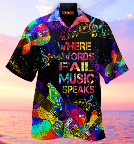 Guitar Where Music Speaks Hawaii Unisex Print Aloha Short Sleeve Casual Shirt Ha28013