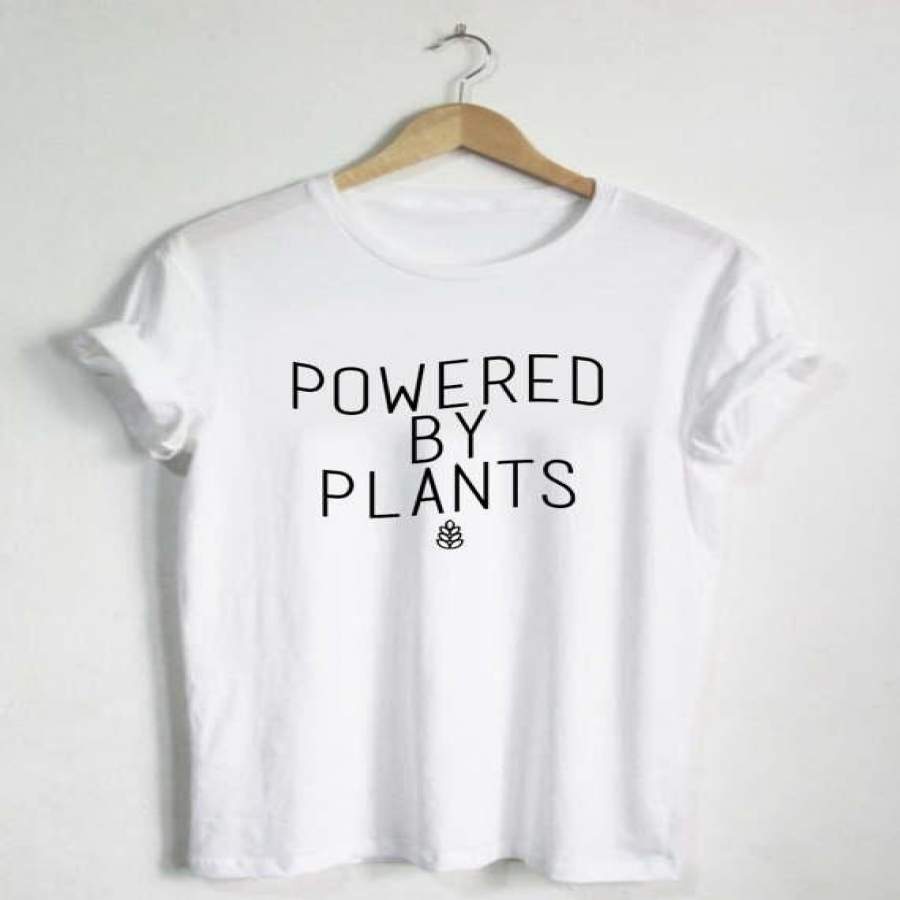 Powered By Plants Shirt – Unisex / Womans Tshirt Oneck Plant Eater Vegetarian Vegan Gift Vegan Shirts Graphic Tee Plant -C012