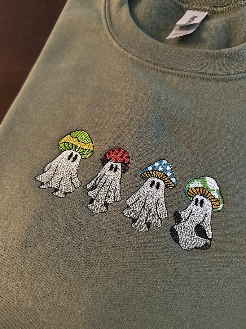 Mushroom Ghost Halloween Embroidered Sweatshirt 2D Crewneck Sweatshirt All Over Print Sweatshirt For Women Sweatshirt For Men Sws4122