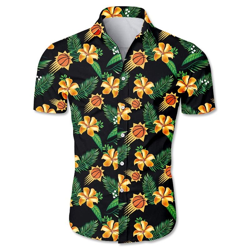 NBA Phoenix Suns Orange Hibiscus Flowers Green Leaves Hawaiian Shirt