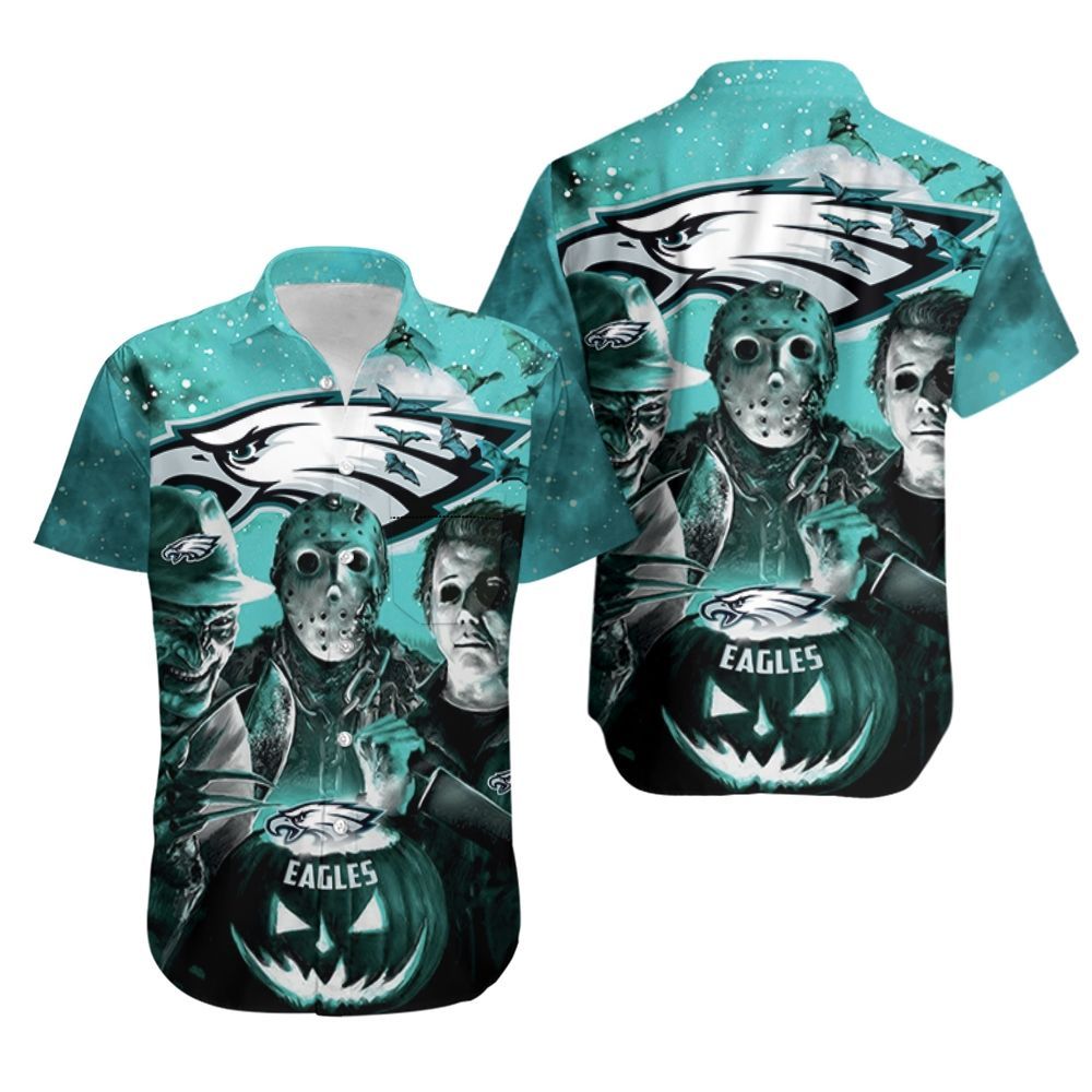 Freddy Jason Michael Myers Loves Philadelphia Eagles Pumpkin Head Halloween Hawaii Shirt Ha19946