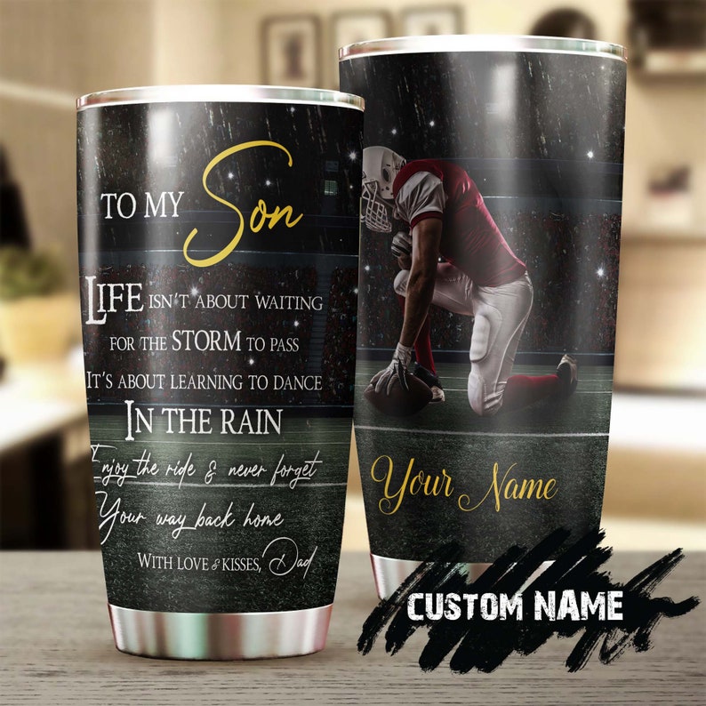 Dad To Son Football Never Forget Your Way Back Home Personalized Tumbler-Birthday Gift Christmas Gift For Football Son Player From Dad