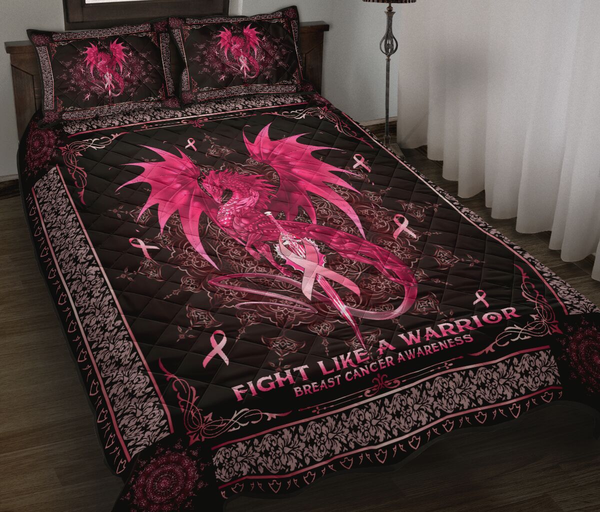 Fight Like A Warrior Breast Cancer Awareness  Quilt Set 0622