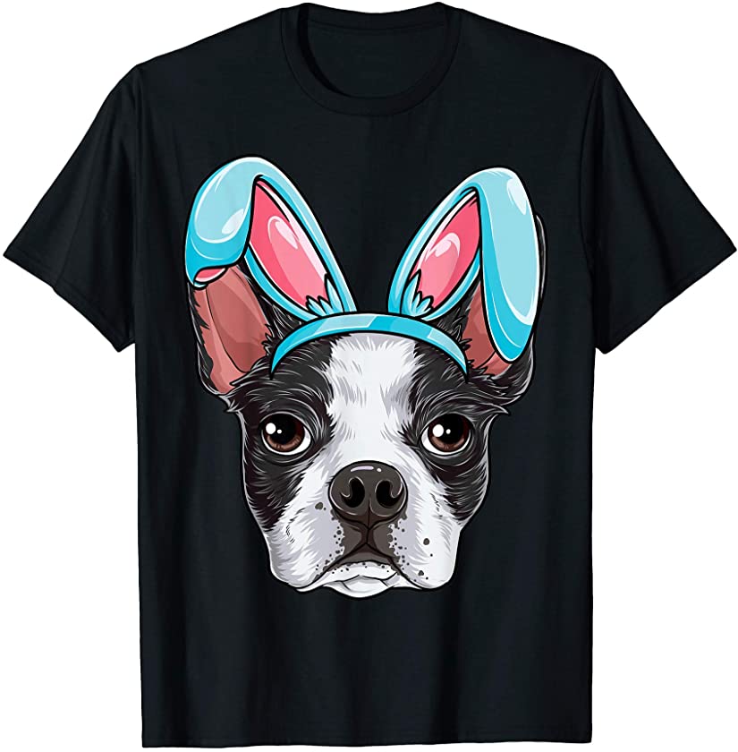 Boston Terrier Easter Bunny Ears Funny Boys Girls Kids Dog T-Shirt