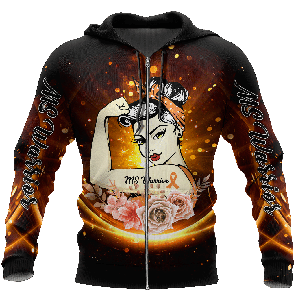 Multiple Sclerosis Warrior 3D Zip Up Hoodie Shirt For Men And Women