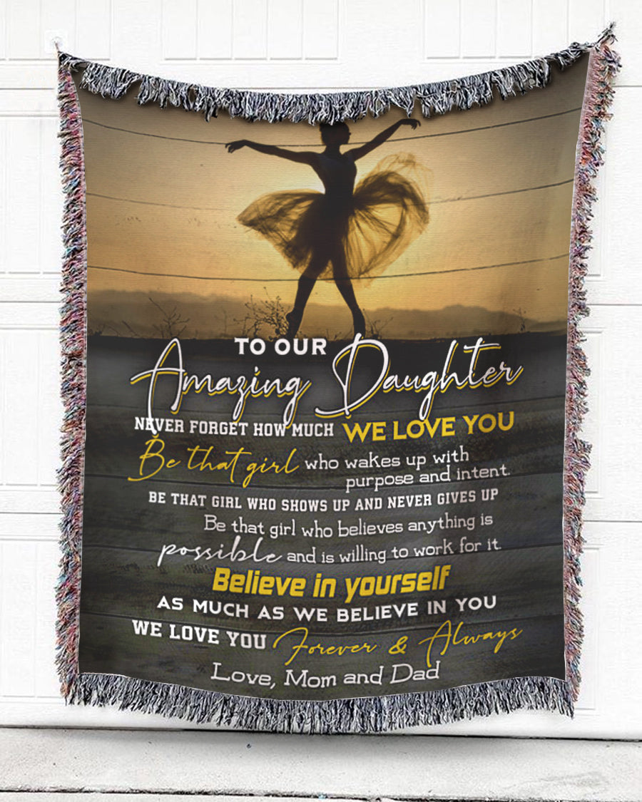 Woven Throw For Daughter Birthday Ballet Gift, Believe In Yourself, Cotton Blanket