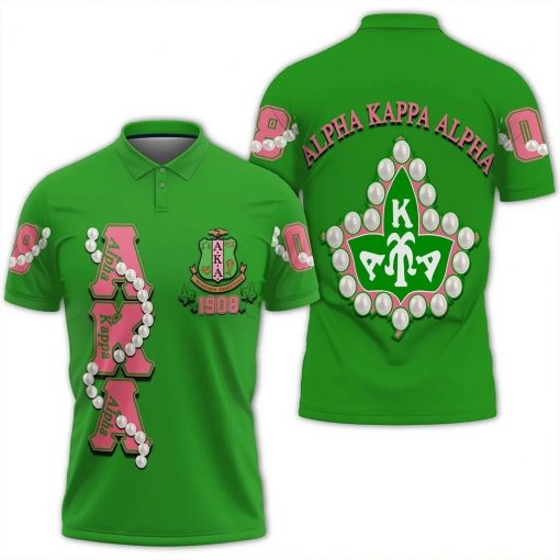 Alpha Kappa Alpha 1908 Ivy Pearl Emblem Green Polo Shirt