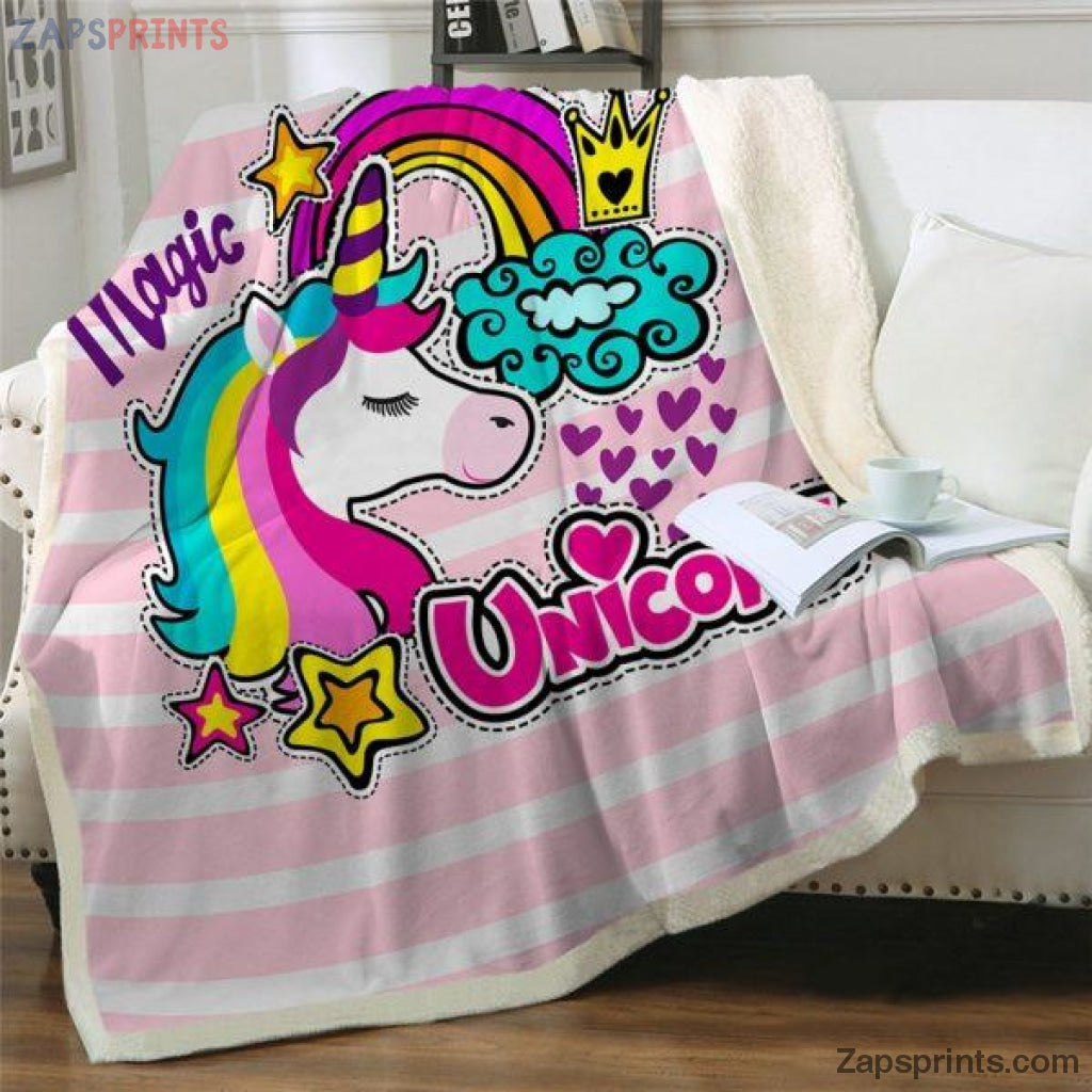 Magic Unicorn Horizontal Pink Blanket