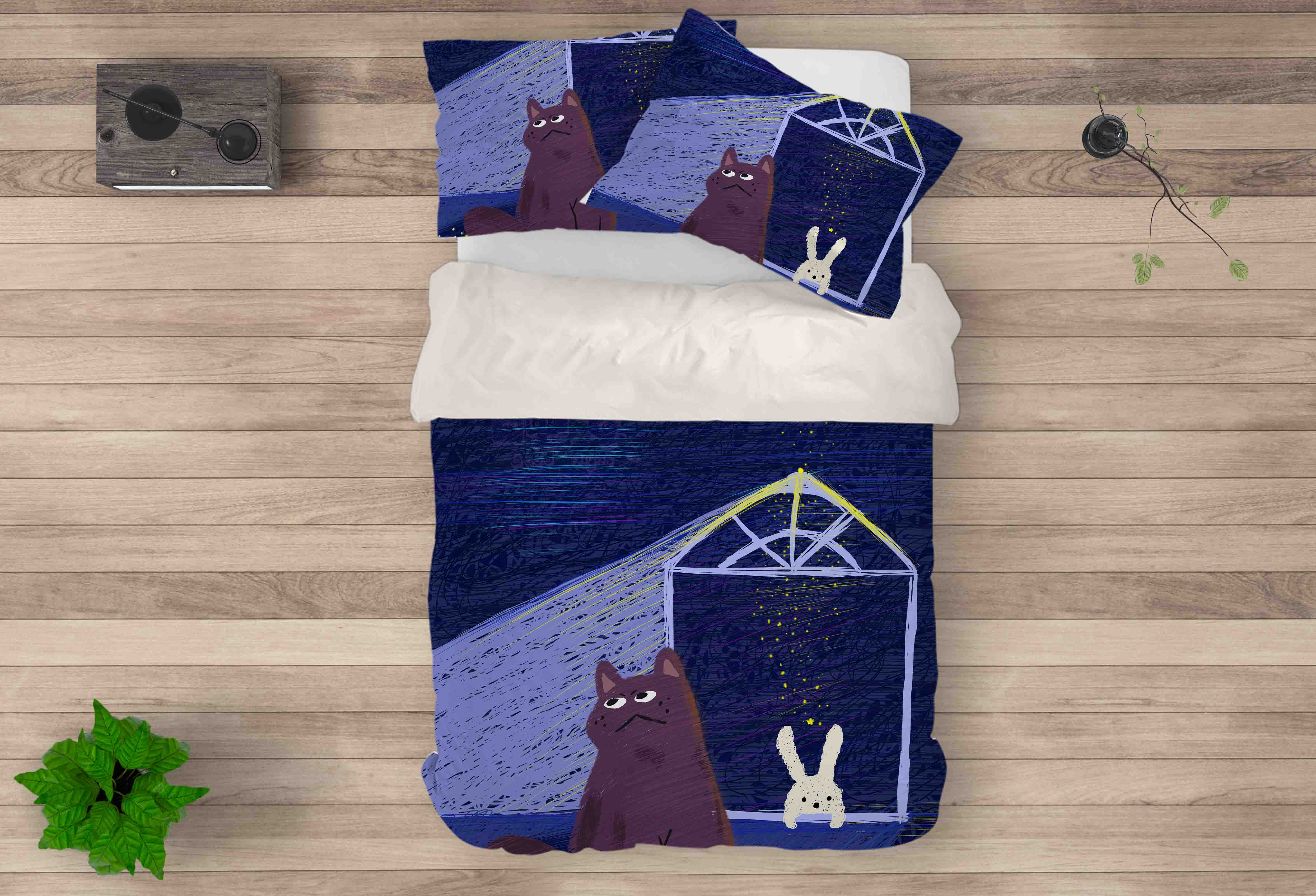 3D Blue House Rabbit Cat Quilt Cover Set Bedding Set Pillowcases 141