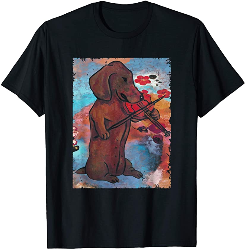 Dachshund Dog Playing Violin Funny Puppy Lovers Violinists T-Shirt