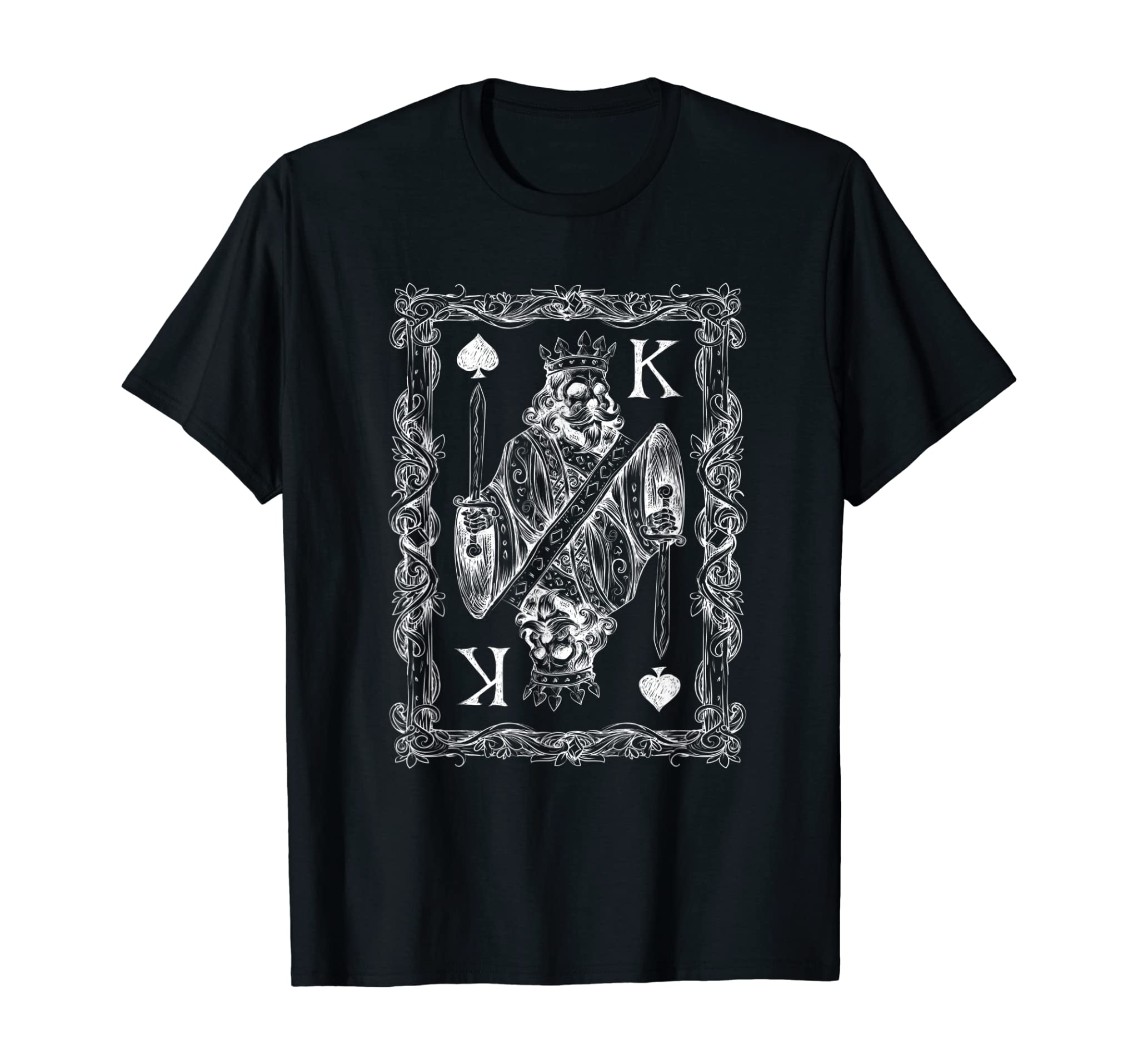 Mens Poker Spade King Skeleton King with Sword T-Shirt