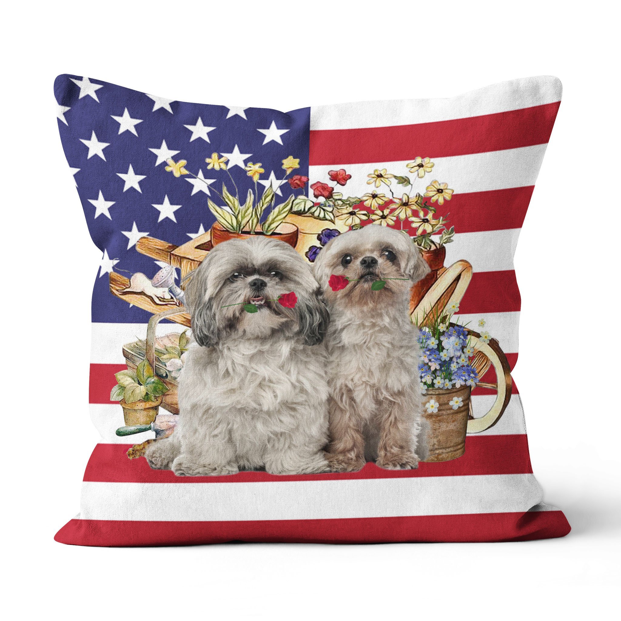 FLOWERS AND SHIH TZU GIFT FOR YOU Canvas Pillow