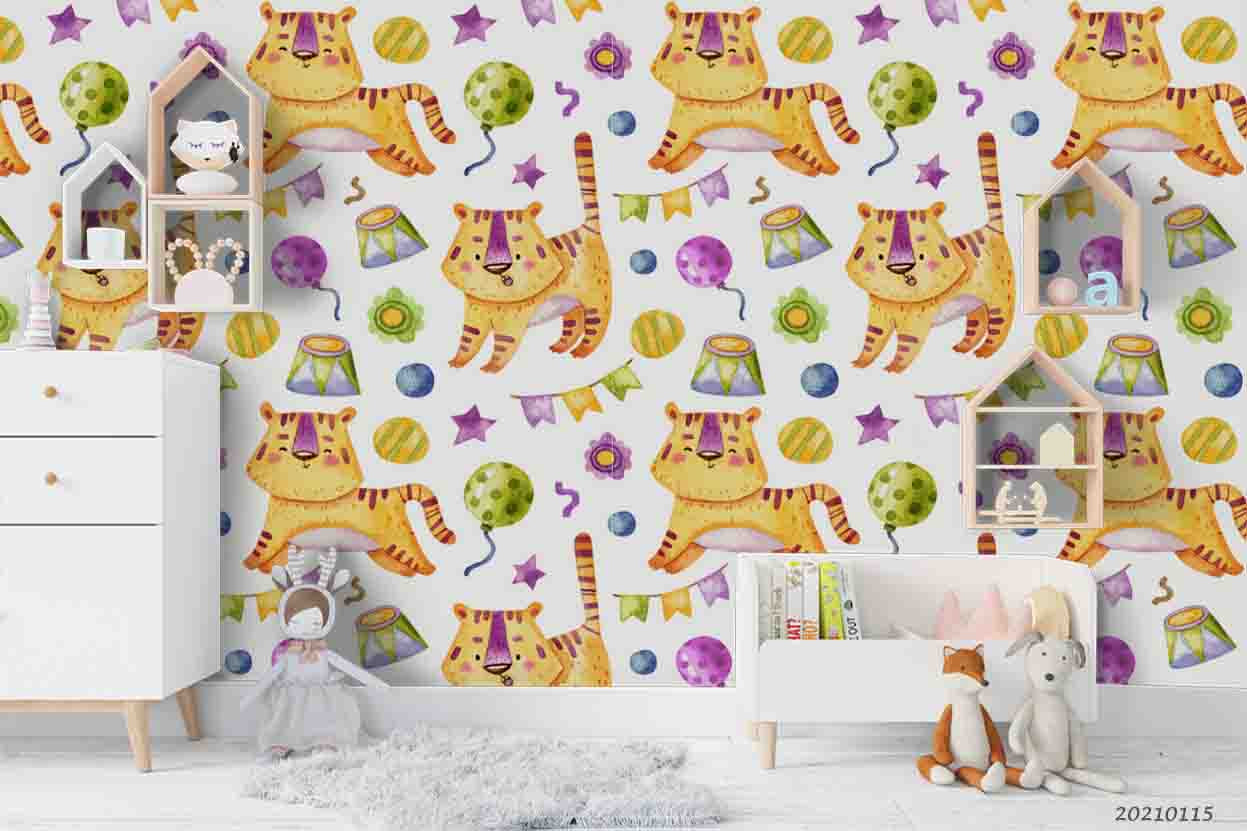 3D Cartoon Animal Tiger Balloon Wall Mural Wallpaper Lqh 1