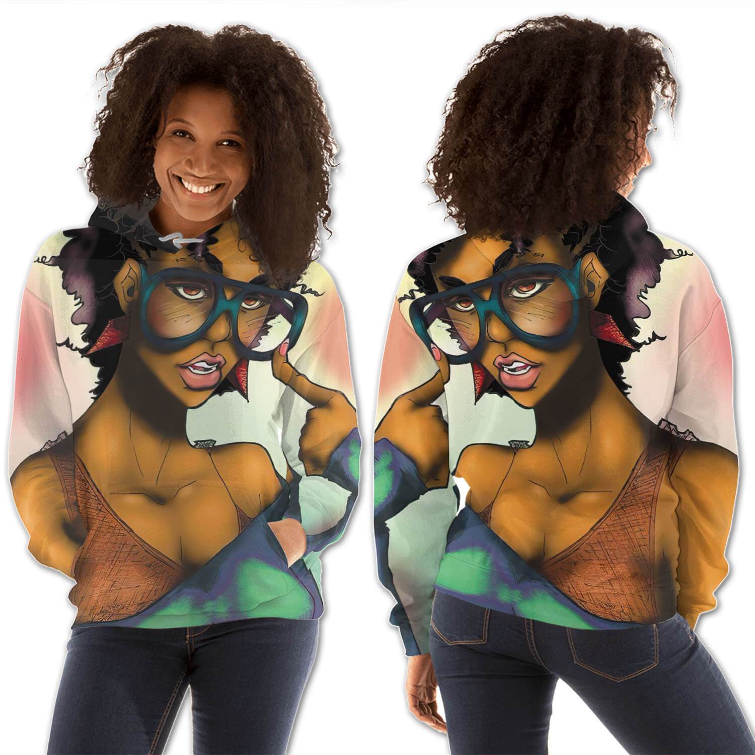 African American Hoodies Cute Afro American Woman All Over Print Womens Hooded Sweatshirt African American Fashion BPS74992