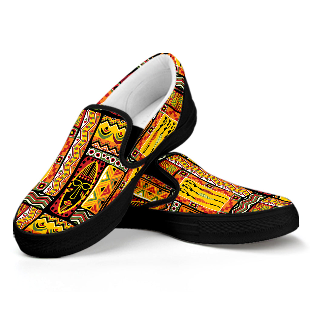 Sunset Ethnic African Tribal Print Black Slip On Shoes