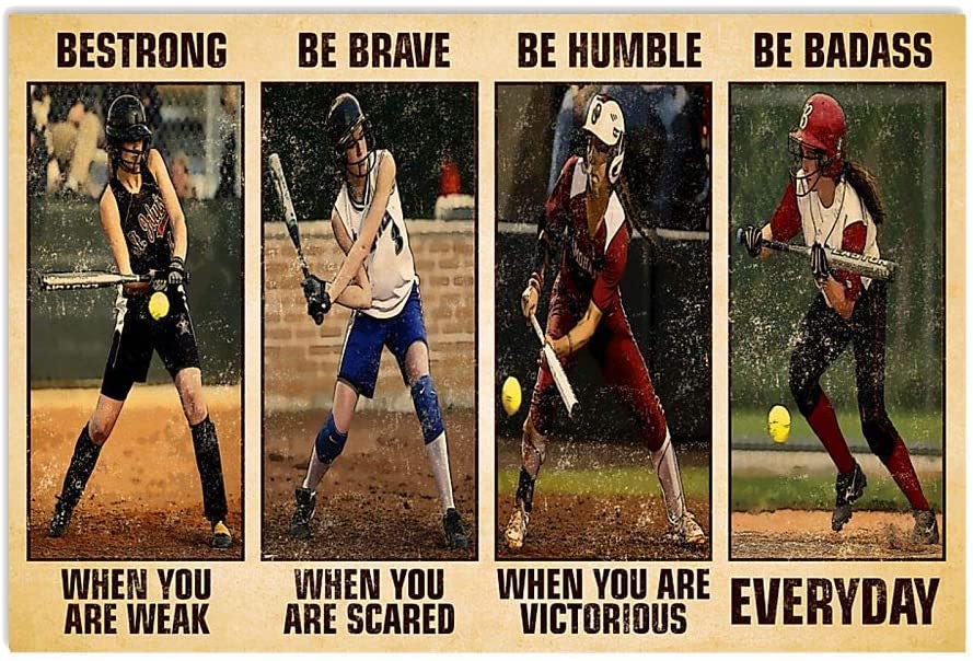 Vintage Man Softball Be Strong Be Brave When You Are Scared Poster Art Print      Home Decor Gift For Men Women Family Friend On Birthday Xmas