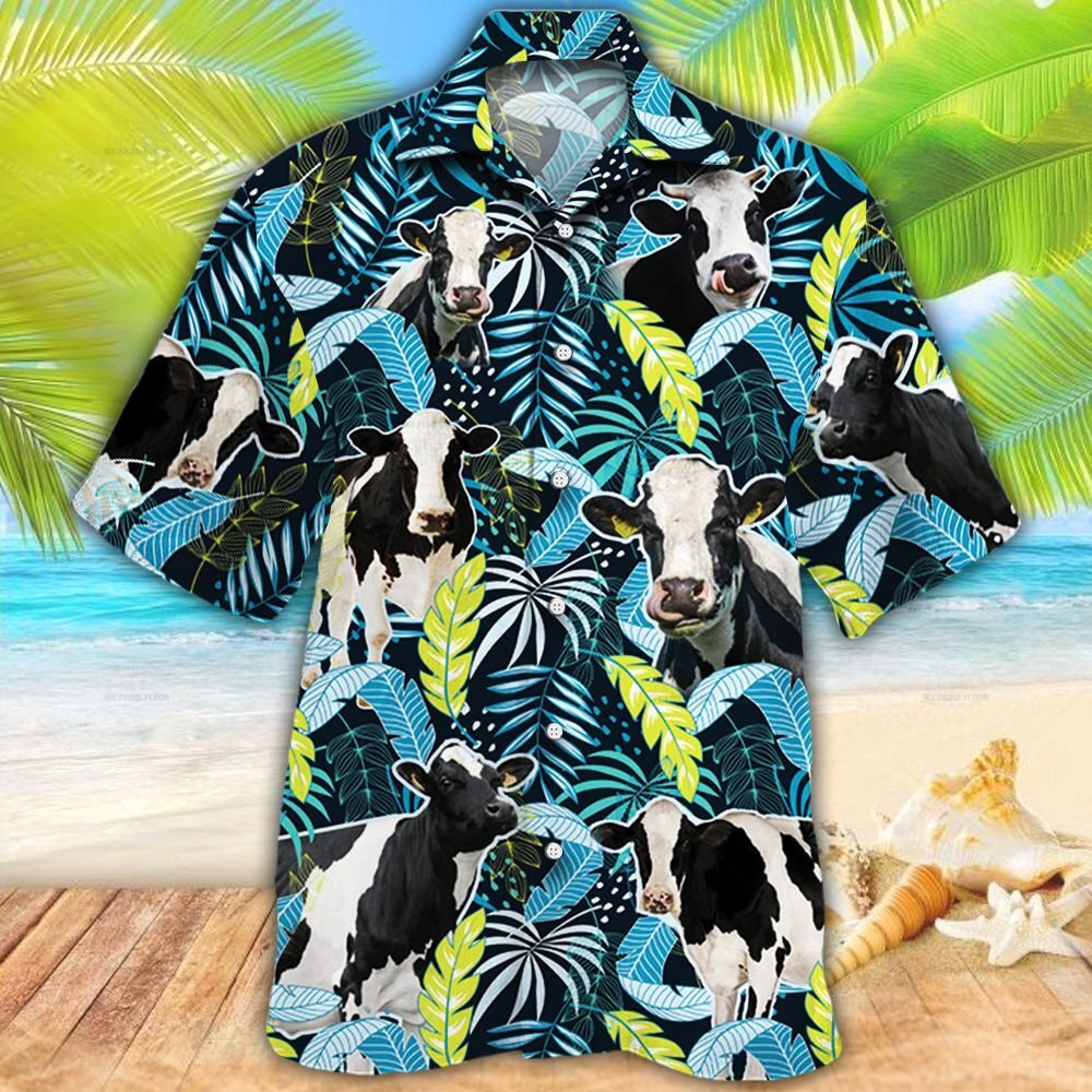 Holstein Friesian Cattle Lovers Jungle Leaves Hawaii Cow Hawaii Shirt For Men Women Ha49657